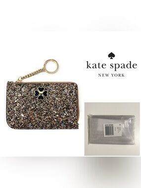 🆕KATE SPADE - NWT - ROSEGOLD SPARKLE GLITTER CARD HOLDER WALLET KEYCHAIN FOB